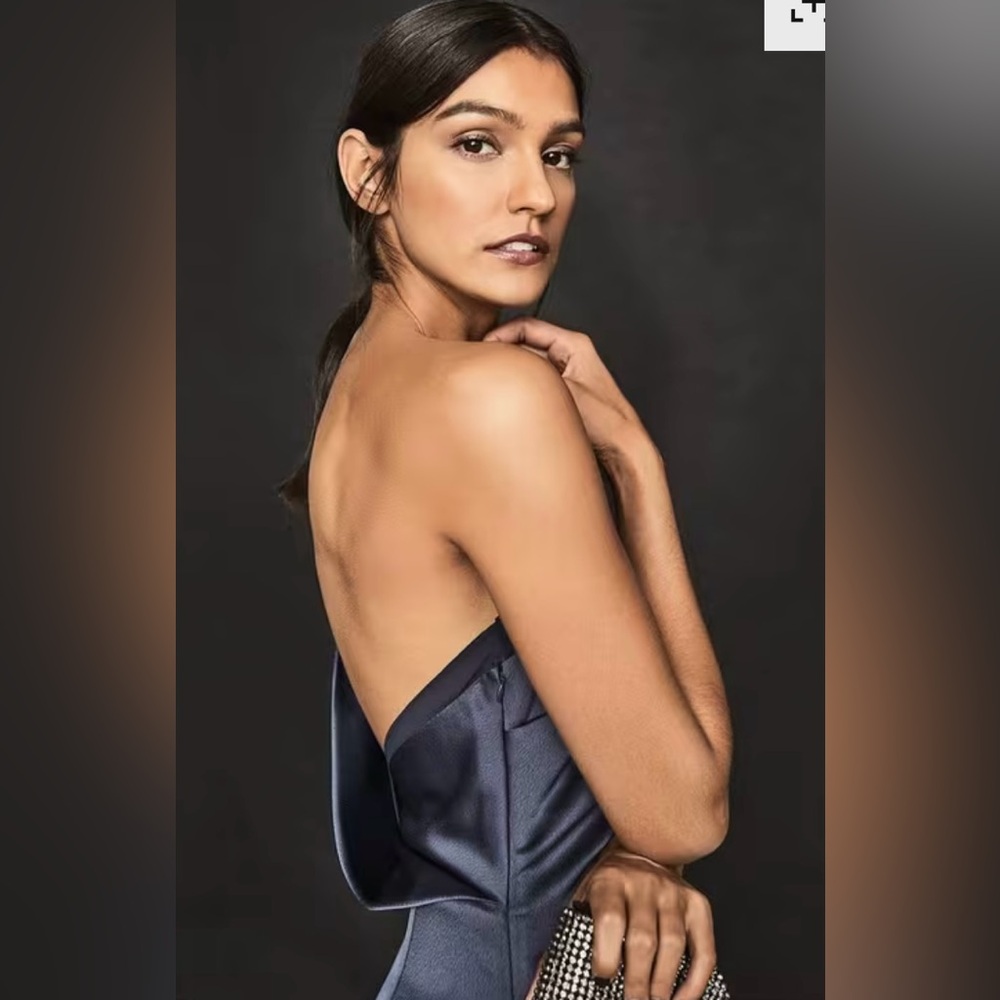 Reiss Eden Satin One Shoulder Dress, Navy - Picture 3 of 9